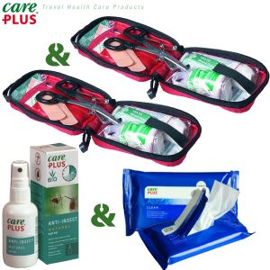iBood - Twee Care Plus EHBO-kits Basic plus gratis flesje Anti-Insect Spray en gratis 2x 30 Clean Pro Hygiëne Wipes