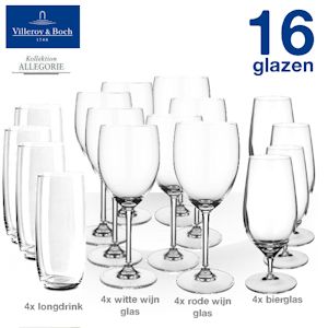 iBood - Villeroy & Boch 16 delige set kristalglazen voor rode & witte wijn, fris en bier