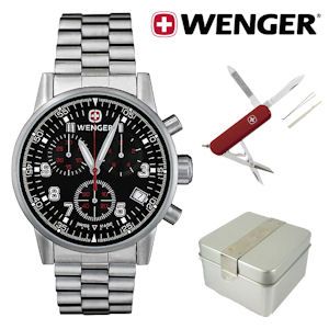iBood - Wenger Swiss Quartz Chronograph Horloge Commando Big Crown 100m Water Resistant met Swiss Army Knife