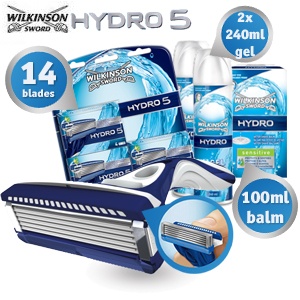 iBood - Wilkinson Sword Hydro5 met 14 mesjes, balsem en 2x scheergel