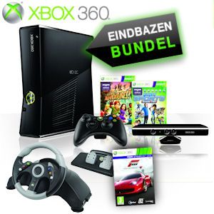 iBood - Xbox 360 Kinect eindbazen bundel: Console, Controller, Kinectsensor, Racing wheel en 3 (Kinect) Games!