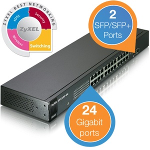 iBood - ZyXEL 24-port professionele Gigabit Ethernetswitch met 2 extra SFP slots