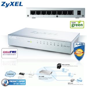 iBood - Zyxel Gigabit Ethernet Switch 8 poorts, Metal Housing en Energy Saving via Cable Length Detection