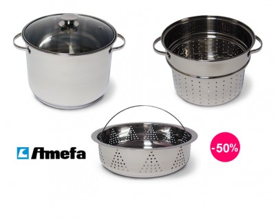iChica - Exclusieve Amefa 3-delige RVS Pasta- en Stoomset - 50% Korting