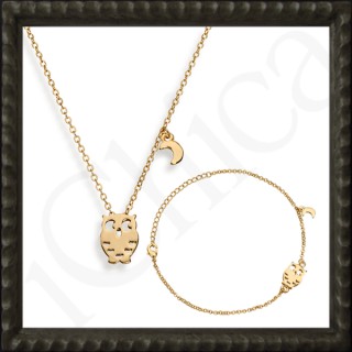 iChica - Gold Plated Owl Moon Ketting en/of Armband
