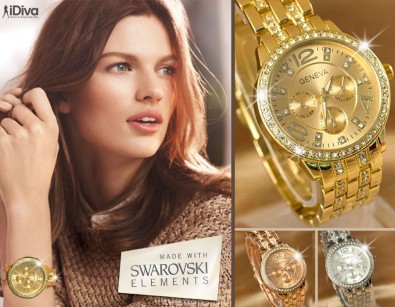 IDiva - Chique Geneva Horloge Met Swarovski Elements
