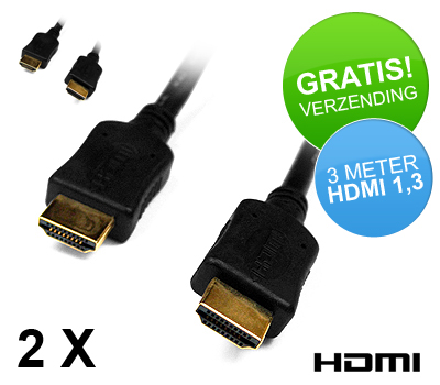 Koopjessite - 2 x HDMI-Kabel Gold Plated 3 meter (HDMI 1.3)
