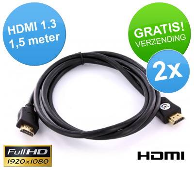 Koopjessite - 2 x HDMI-kabel van 1.5 meter (HDMI 1.3 - Gold Plated)