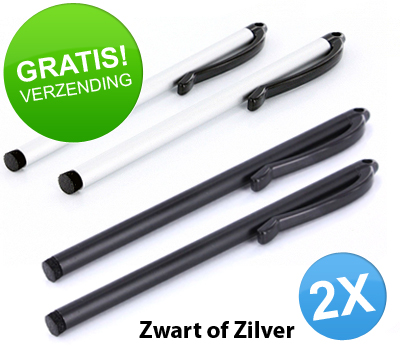 Koopjessite - 2 x Stylus pen voor capacitive touchscreens - Zwart of zilver