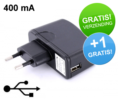 Koopjessite - 220V naar USB adapter (400 mA) + 1 GRATIS!
