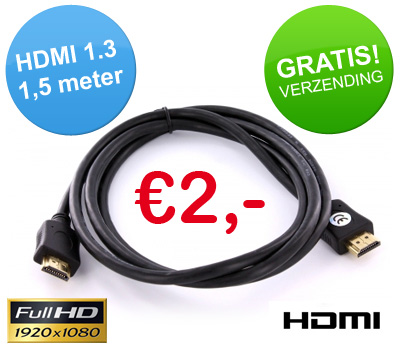 Koopjessite - 2-EURO-KNALLER: HDMI-kabel van 1.5 meter (HDMI 1.3 - Gold Plated)