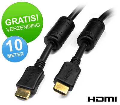 Koopjessite - HDMI-Kabel 10 meter met 2 Ferrit-kernen (Gold Plated - HDMI 1.3)
