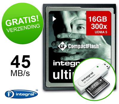 Koopjessite - Integral CompactFlash 16GB UltimaPro (300X) - Met kaartlezer!