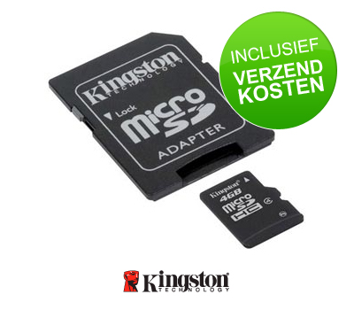 Koopjessite - Kingston microSDHC 4 GB met SD Adapter