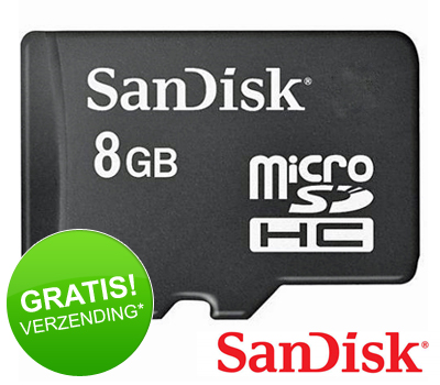 Koopjessite - SanDisk microSDHC 8GB met Adapter