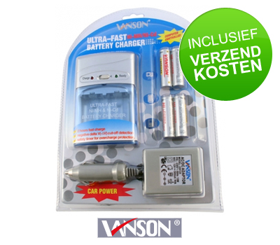 Koopjessite - Vanson Batterijlader V-1000 + 4 AA Batterijen