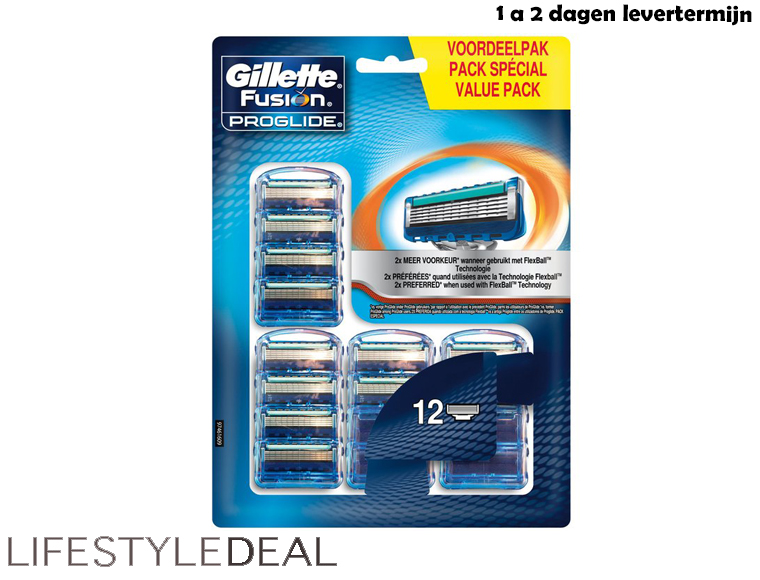 Lifestyle Deal - 20 Pack Mach 3 Uitverkocht! Nu: Gillette Fusion Proglide Flexball Scheermesjes 12-Pack