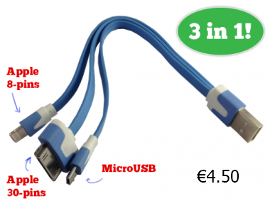 Lifestyle Deal - Handige 3-In-1 Usb-Kabel Voor Apple 8-Pins, Apple 30-Pins En Microusb