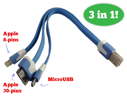 Lifestyle Deal - Handige 3-In-1 Usb-kabel Voor Apple 8-Pins, Apple 30-Pins En Microusb