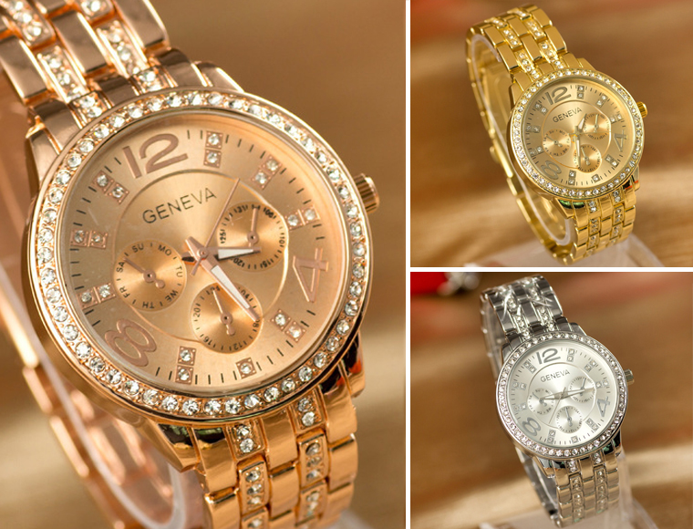 Lifestyle Deal - Nieuwste Geneva Horloge Met Strass Diamanten In 3 Kleuren