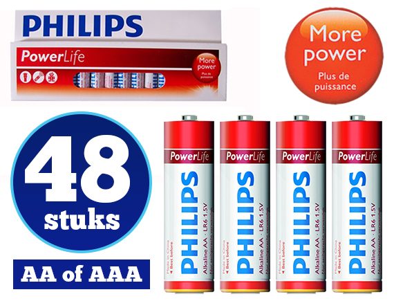 Lifestyle Deal - Pakket Van 48 Philips Powerlife Aa En/of Aaa Batterijen