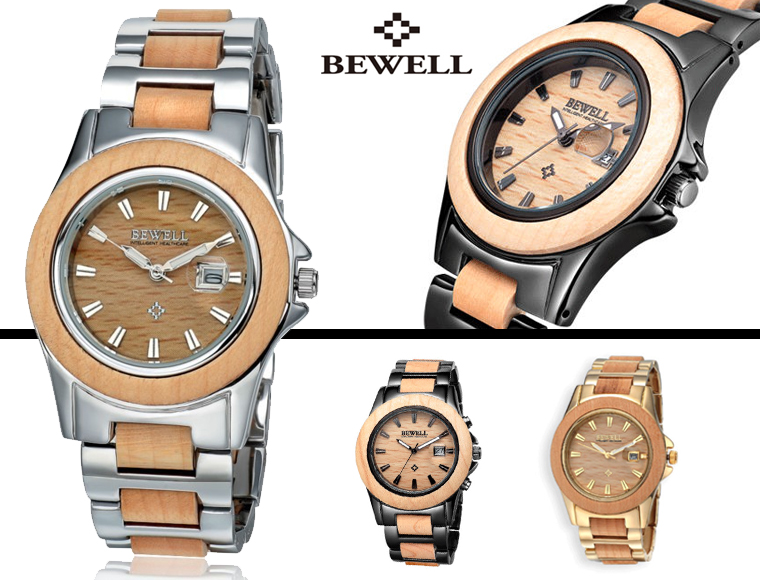 Lifestyle Deal - Schitterend Bewell Wood & Steel Horloge Met Echt Hout In 3 Kleuren