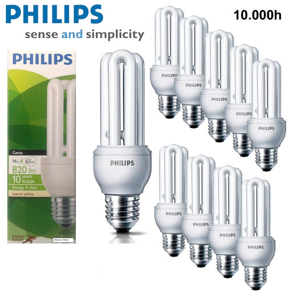 Lifestyle Deal - Set Van 10 Philips Genie Esaver Spaarlampen Van 11W (=50W) Of 14W (=65W)