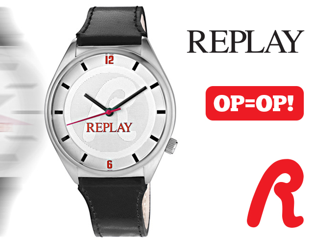 Lifestyle Deal - Trendy Replay Horloge Met Zwart Lederen Band