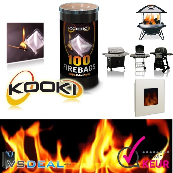vsdeal.com - KooKi Aanmaakzakjes 100 stuks voor de Openhaard, Vuurkorf of BBQ