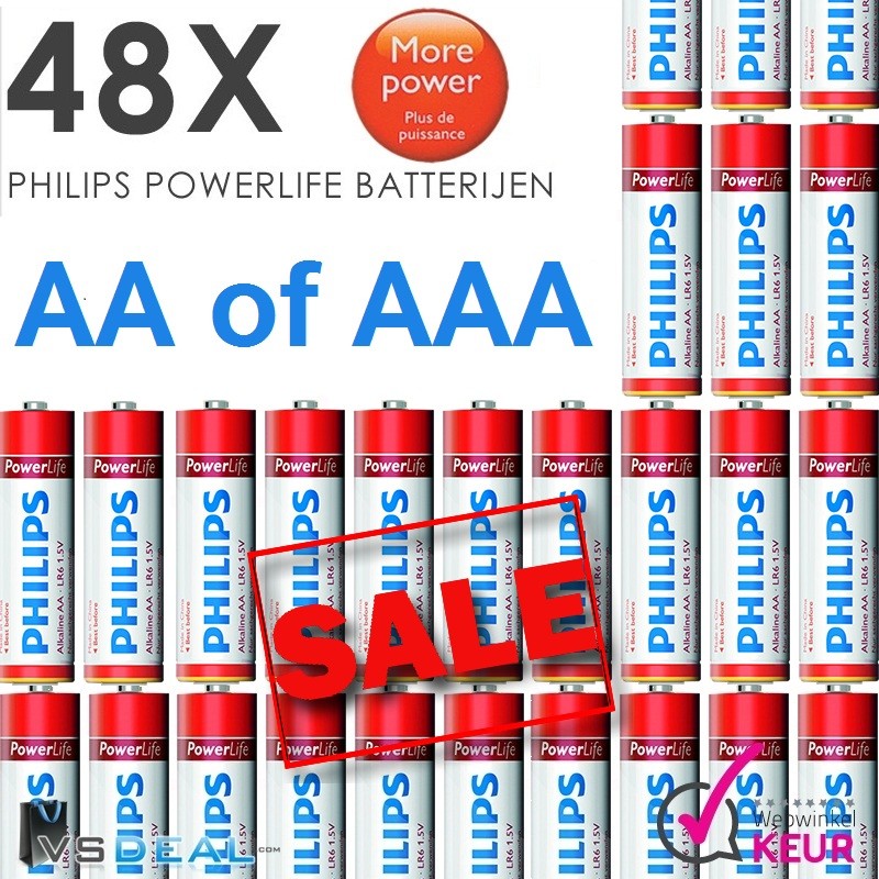 vsdeal.com - Philips PowerLife Batterij 48x OP=OP