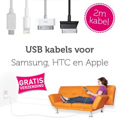 Waat? - GRATIS verzending - 2 meter Connection cable voor Samsung, HTC en Apple t.w.v 24.95!