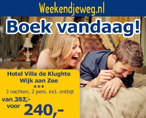 Weekendjeweg - Hotel Villa de Klughte Wijk aan Zee 3* vanaf 240,-.