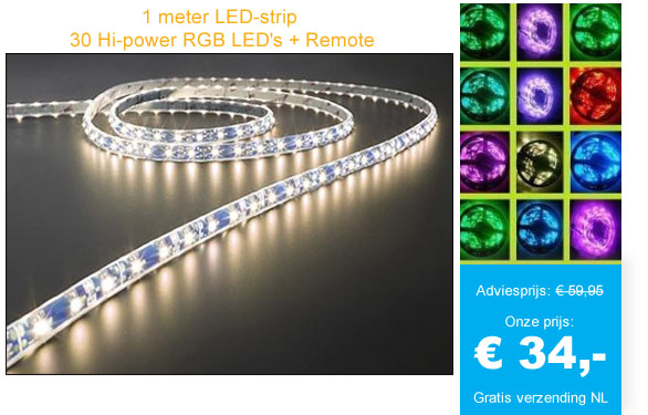 123 Dagaanbieding - 1 Meter Led-strip 30 Hi-power Rgb Led + Remote 123 Dagaanbieding - 1 Meter Led-strip 30 Hi-power Rgb Led + Remote