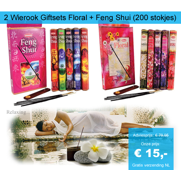 123 Dagaanbieding - 2 Wierook Giftsets Floral + Feng Shui (200 Stokjes)