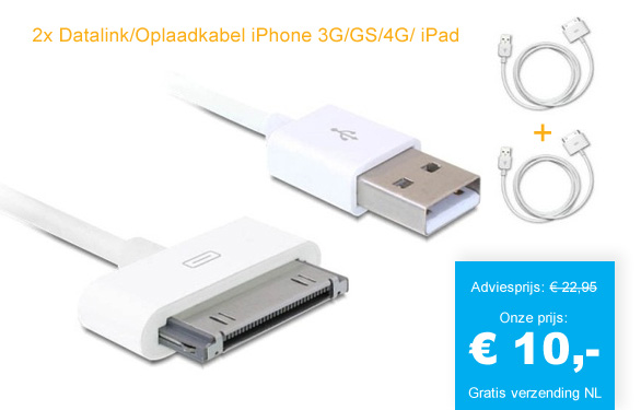 123 Dagaanbieding - 2X Datalink/oplaadkabel Iphone 3G/gs/4g/ Ipad