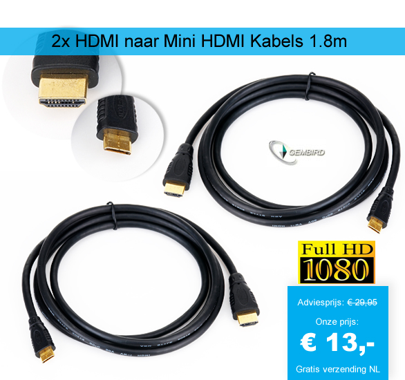 123 Dagaanbieding - 2X Hdmi Naar Mini Hdmi Kabels 1.8M