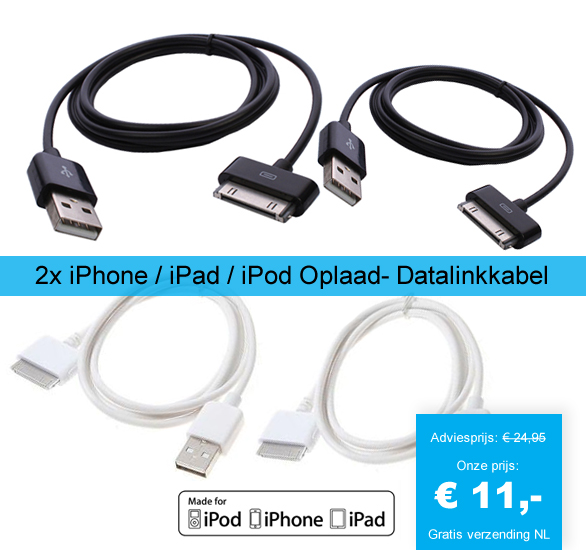 123 Dagaanbieding - 2X Iphone / Ipad / Ipod Oplaad- Datalinkkabel 123 Dagaanbieding - 2X Iphone / Ipad / Ipod Oplaad- Datalinkkabel