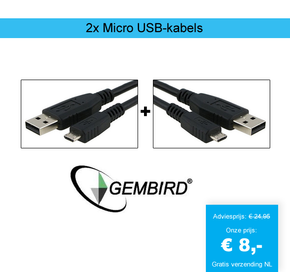 123 Dagaanbieding - 2X Micro Usb-kabels 123 Dagaanbieding - 2X Micro Usb-kabels