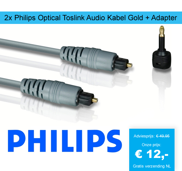 123 Dagaanbieding - 2X Philips Optical Toslink Audio Kabel Gold + Adapter