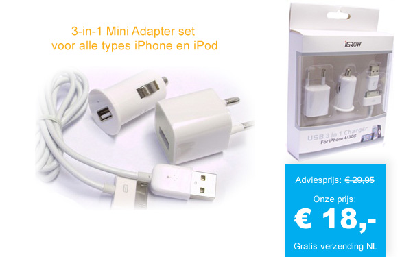 123 Dagaanbieding - 3-In-1 Mini Adapter Set - Alle Types Iphone En Ipod 123 Dagaanbieding - 3-In-1 Mini Adapter Set - Alle Types Iphone En Ipod
