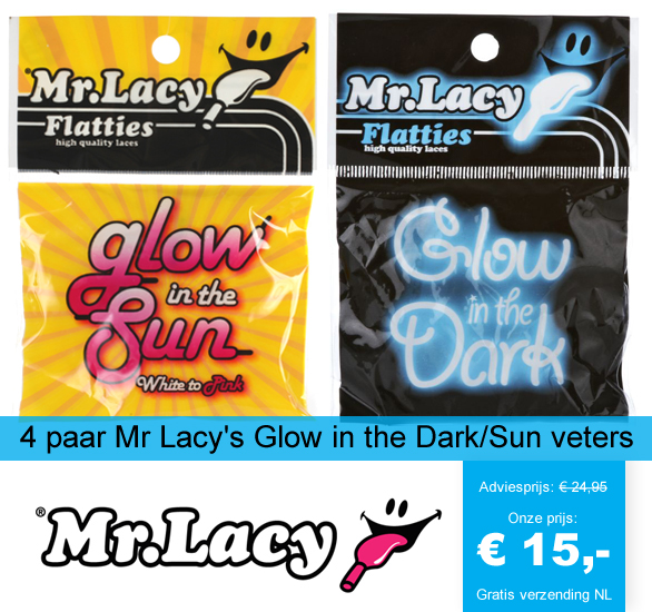 123 Dagaanbieding - 4 Paar Mr Lacy's Glow In The Dark/sun Veters