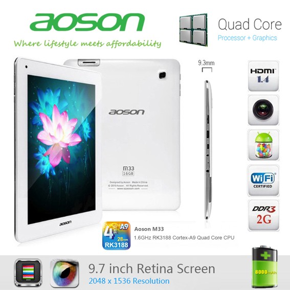 123 Dagaanbieding - Aoson M33 9.7" Quad Core Tablet Met Retina Scherm 123 Dagaanbieding - Aoson M33 9.7" Quad Core Tablet Met Retina Scherm