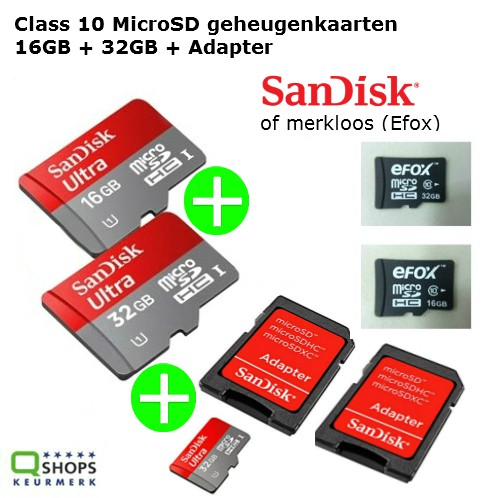 123 Dagaanbieding - Class 10 Microsd Geheugenkaarten 16Gb + 32Gb + Adapter