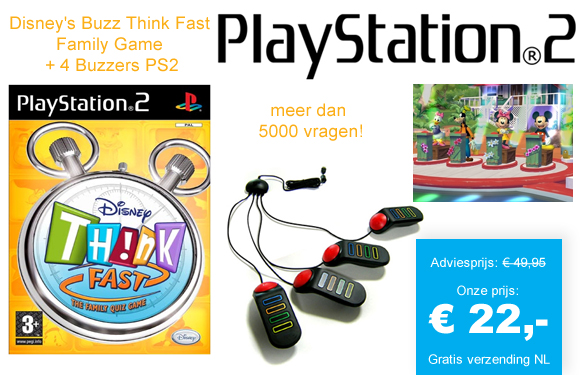 123 Dagaanbieding - Disney's Buzz Think Fast Game + 4 Buzzers Ps2 123 Dagaanbieding - Disney's Buzz Think Fast Game + 4 Buzzers Ps2