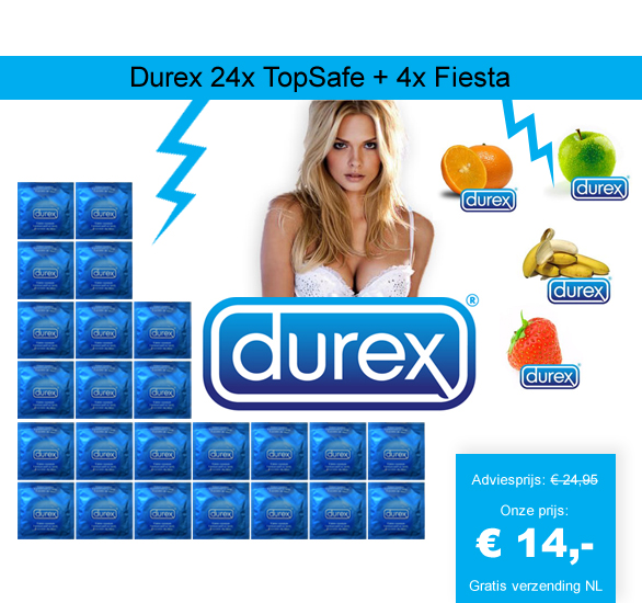 123 Dagaanbieding - Durex 24X Topsafe + 4X Fiesta 123 Dagaanbieding - Durex 24X Topsafe + 4X Fiesta