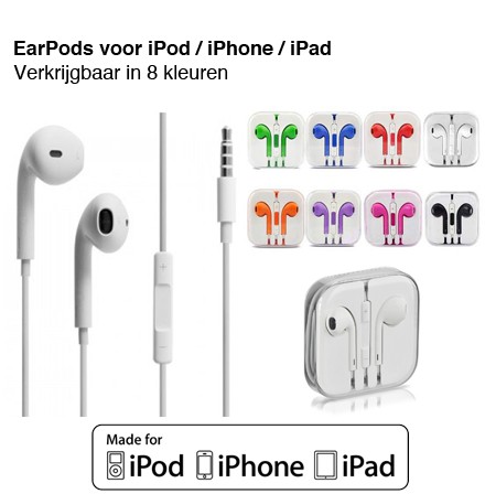 123 Dagaanbieding - Earpods Voor Ipod / Iphone / Ipad (8 Kleuren) 123 Dagaanbieding - Earpods Voor Ipod / Iphone / Ipad (8 Kleuren)