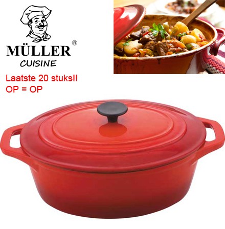 123 Dagaanbieding - Exclusieve Muller Cuisine Ovale Gietijzeren Pan