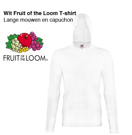123 Dagaanbieding - Fruit Of The Loom Wit T-shirt Met Lange Mouwen En Capuchon