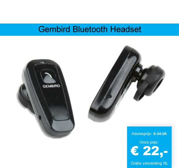 123 Dagaanbieding - Gembird Bluetooth Headset 123 Dagaanbieding - Gembird Bluetooth Headset