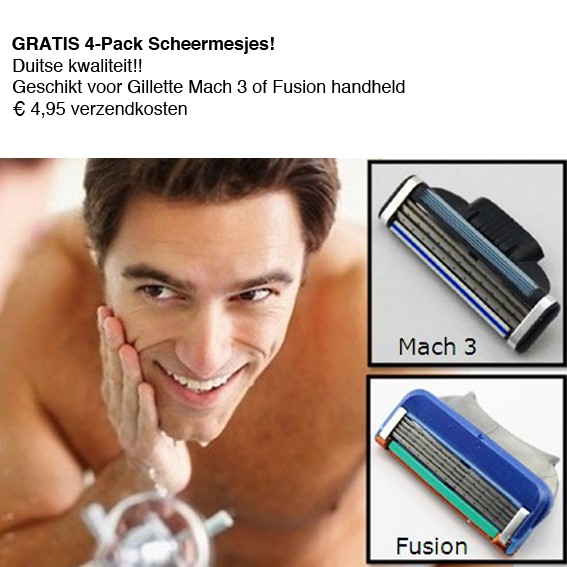 123 Dagaanbieding - Gratis 4-Pack Scheermesjes! Geschikt Voor Gillette Mach 3 Of Fusion Handheld 123 Dagaanbieding - Gratis 4-Pack Scheermesjes! Geschikt Voor Gillette Mach 3 Of Fusion Handheld